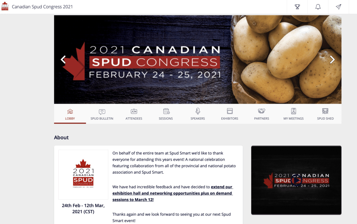 Canadian Spud Congress virtual platform