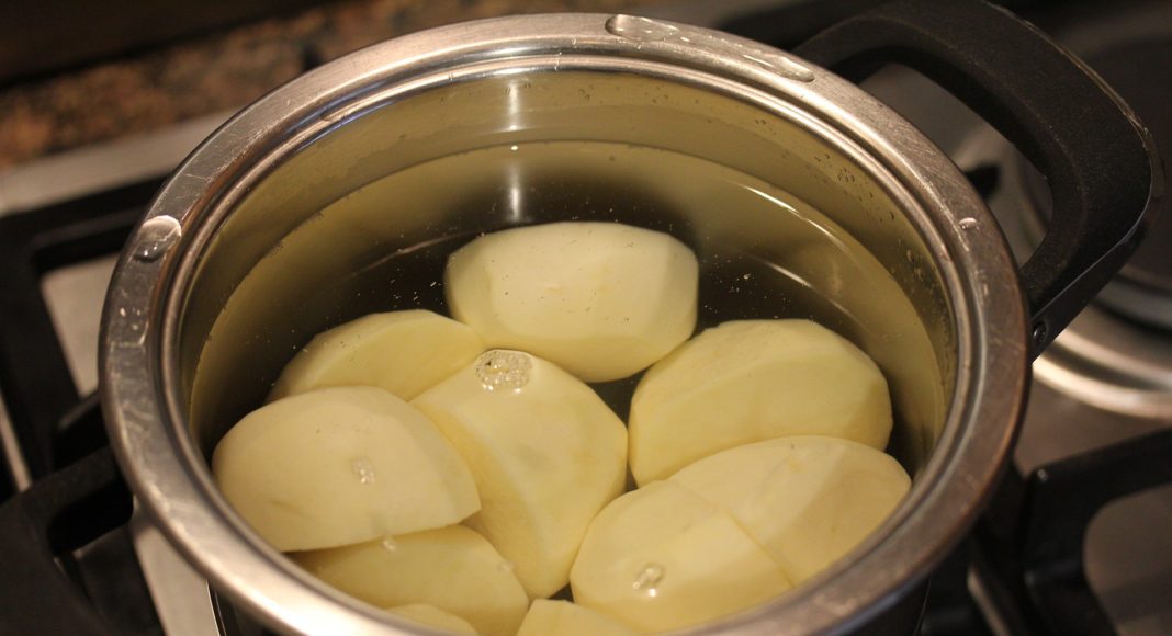 Boiled potatoes in a pot