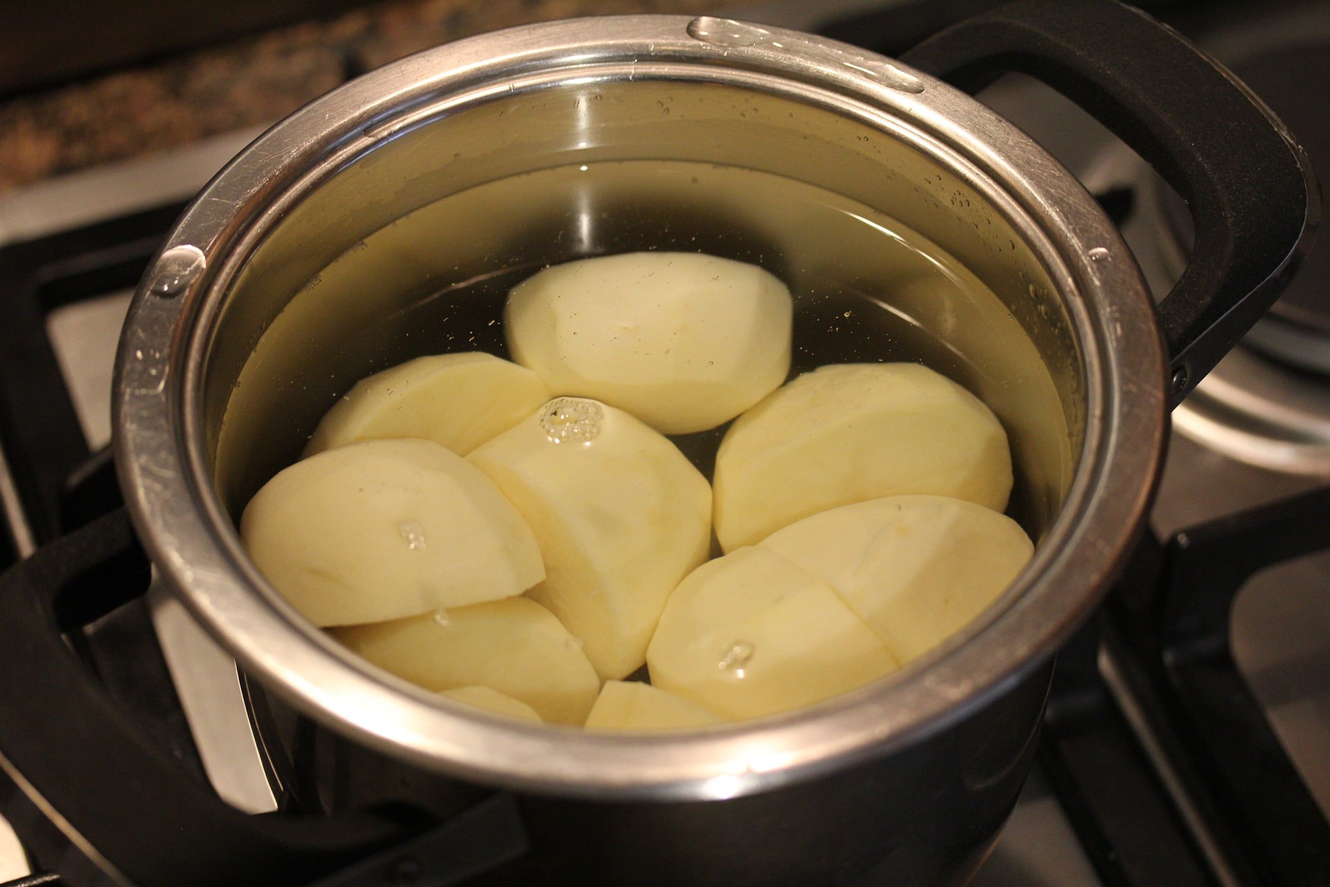 Boiled potatoes in a pot